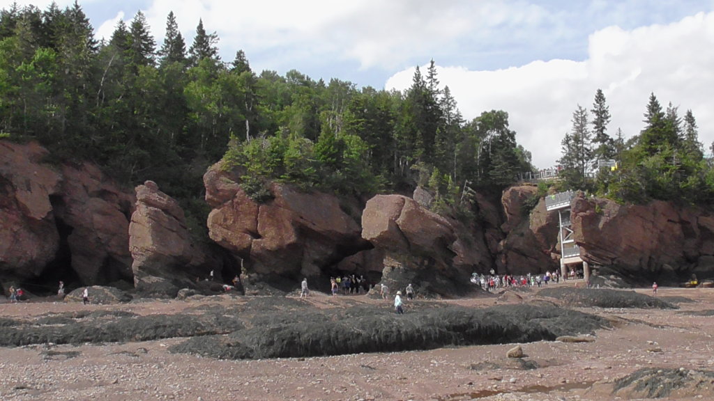 Hopewell Rocks at low tide looking back at Lover's Arch